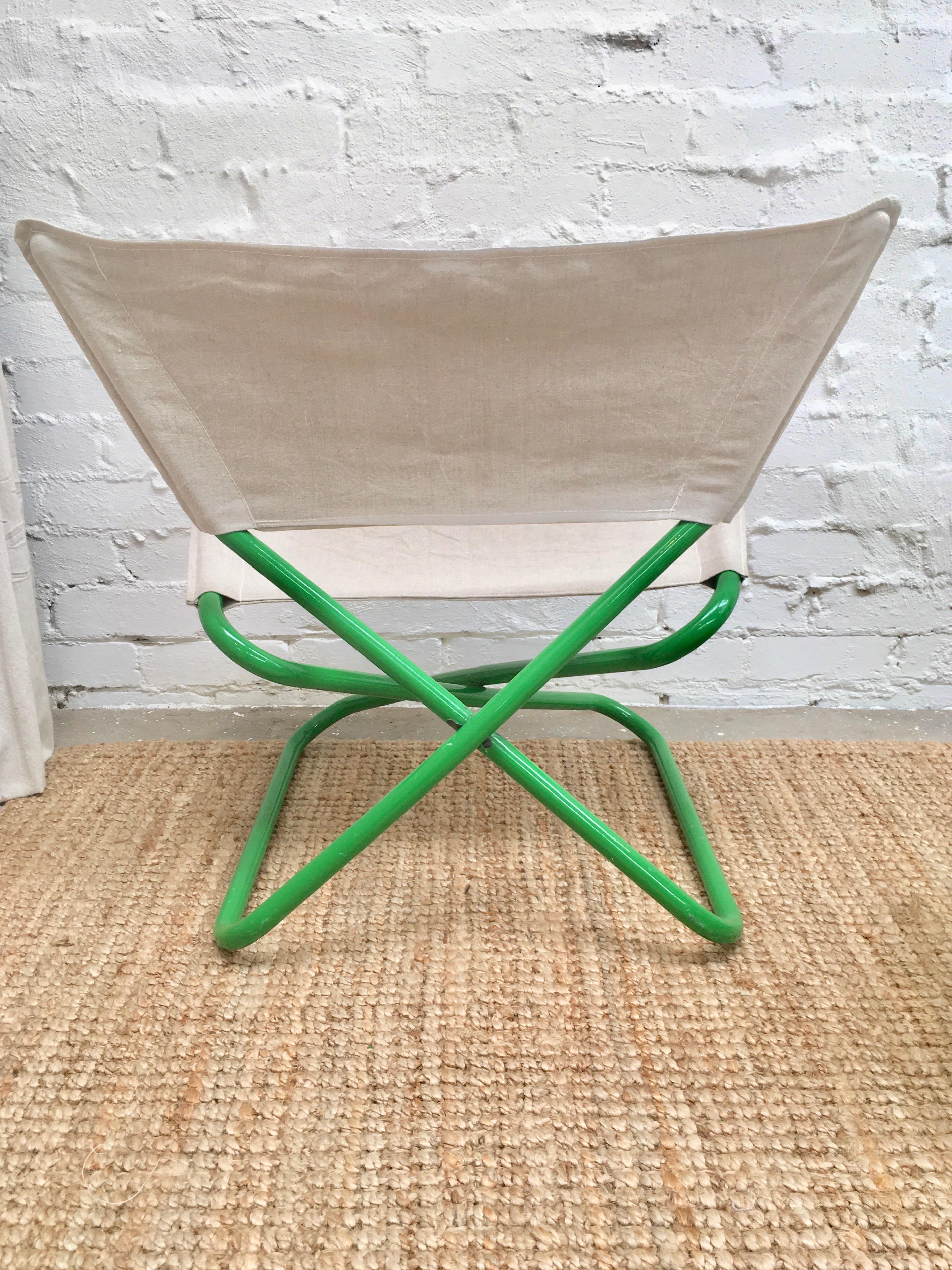 Erik Magnussen Z Folding Chairs in Green w new Belgian Linen, Bieffeplast 1965 1