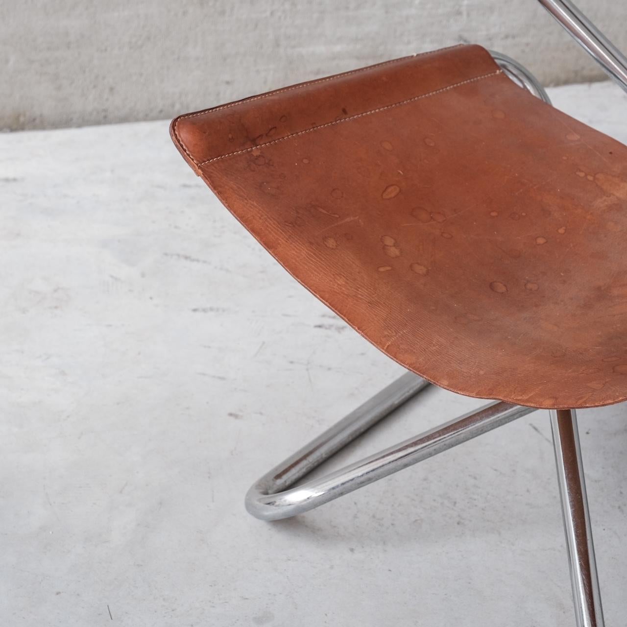 Erik Magnussen fauteuil de salon mi-sicle en cuir et acier avec structure en z en vente 5