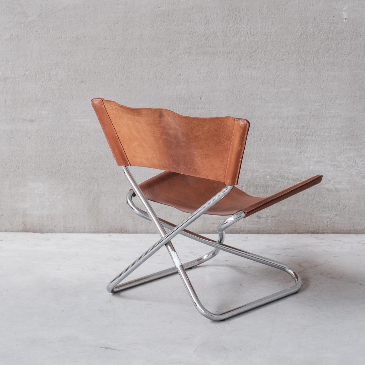 Danois Erik Magnussen fauteuil de salon mi-sicle en cuir et acier avec structure en z en vente