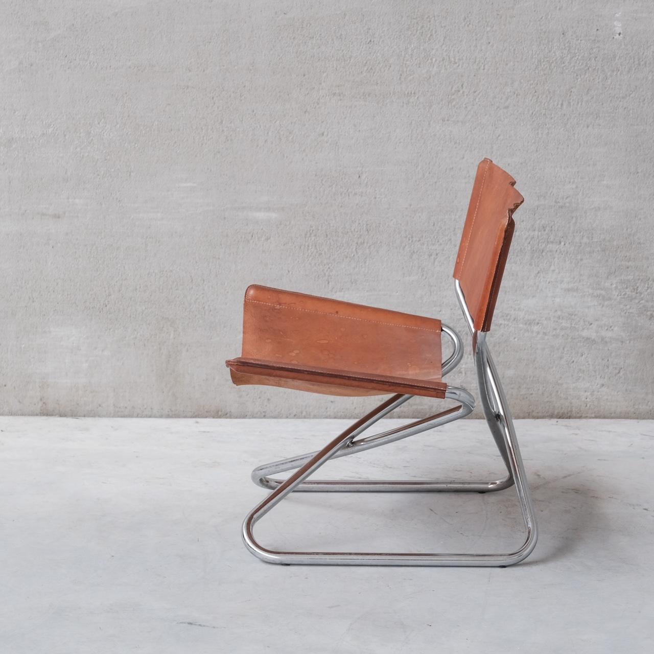 Erik Magnussen fauteuil de salon mi-sicle en cuir et acier avec structure en z Bon état - En vente à London, GB