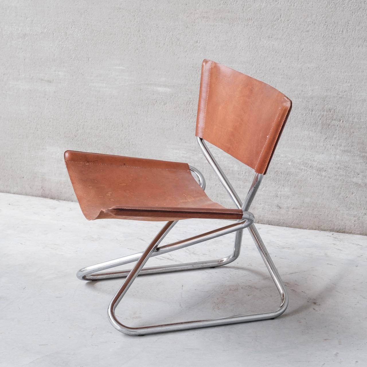 20ième siècle Erik Magnussen fauteuil de salon mi-sicle en cuir et acier avec structure en z en vente