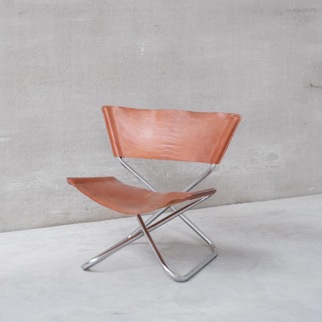 Danish Erik Magnussen “Z-down” Mid-Century Leather & Steel Lounge Chair For Sale