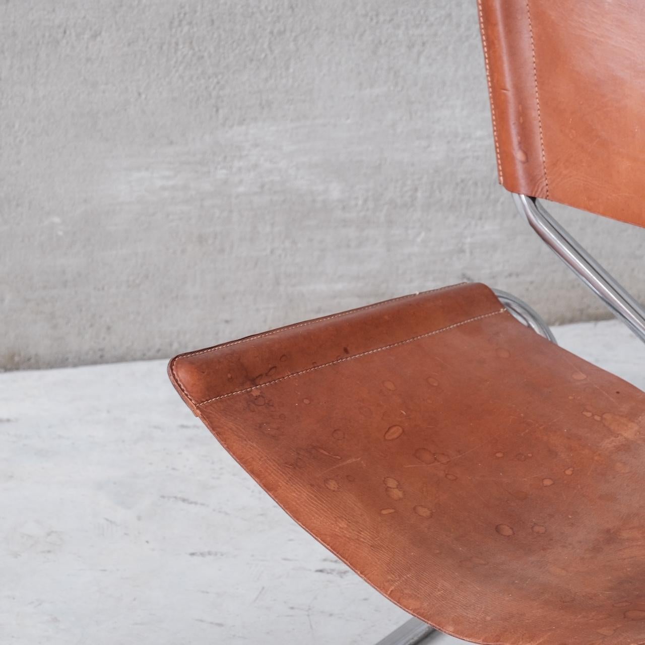 20th Century Erik Magnussen “Z-down” Mid-Century Leather & Steel Lounge Chair For Sale