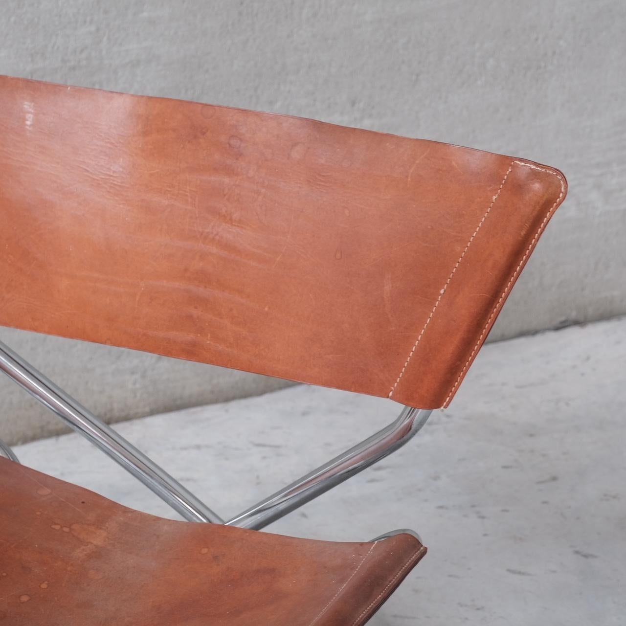 Erik Magnussen fauteuil de salon mi-sicle en cuir et acier avec structure en z en vente 3