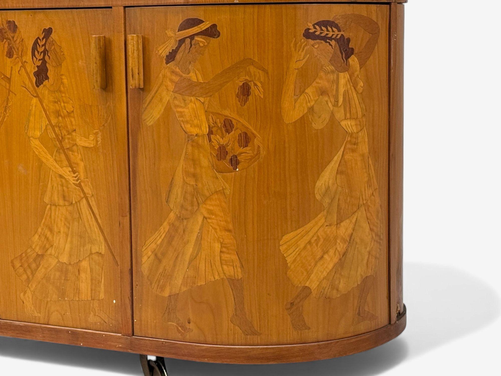 Erik Mattsson, Art Deco, Marquetry, Glass, Rare Bar Cart, Sweden c. 1939 For Sale 3