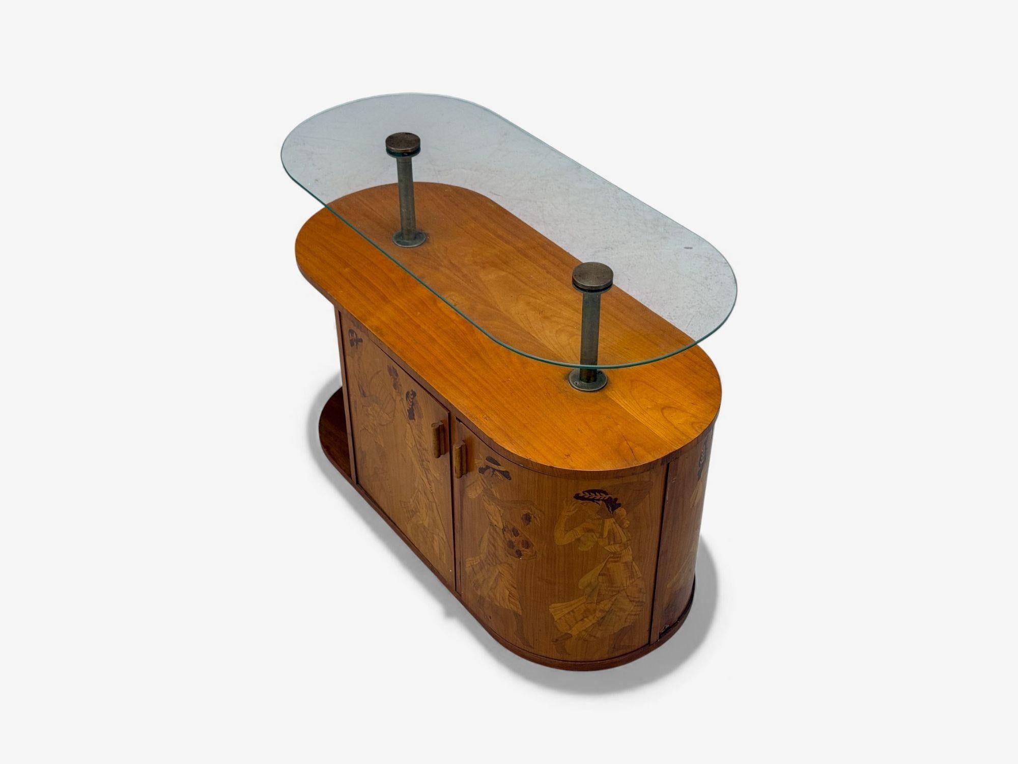 Erik Mattsson, Art Deco, Marquetry, Glass, Rare Bar Cart, Sweden c. 1939 For Sale 7