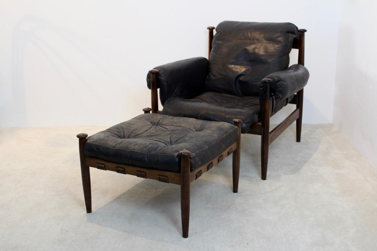 Erik Merthen ‘Amiral’ Lounge Chair and Ottoman by Ire Möbler, Sweden, 1960s In Good Condition In Voorburg, NL