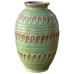 Erik Mornils, for Nittsjö, Green and Brown ceramic vase, Sweden, 1940s
