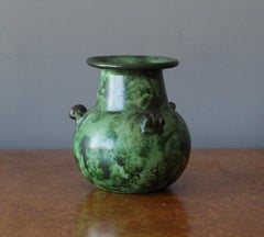 Erik Mornils, for Nittsjö, Green Ceramic Vase, Sweden, 1940s