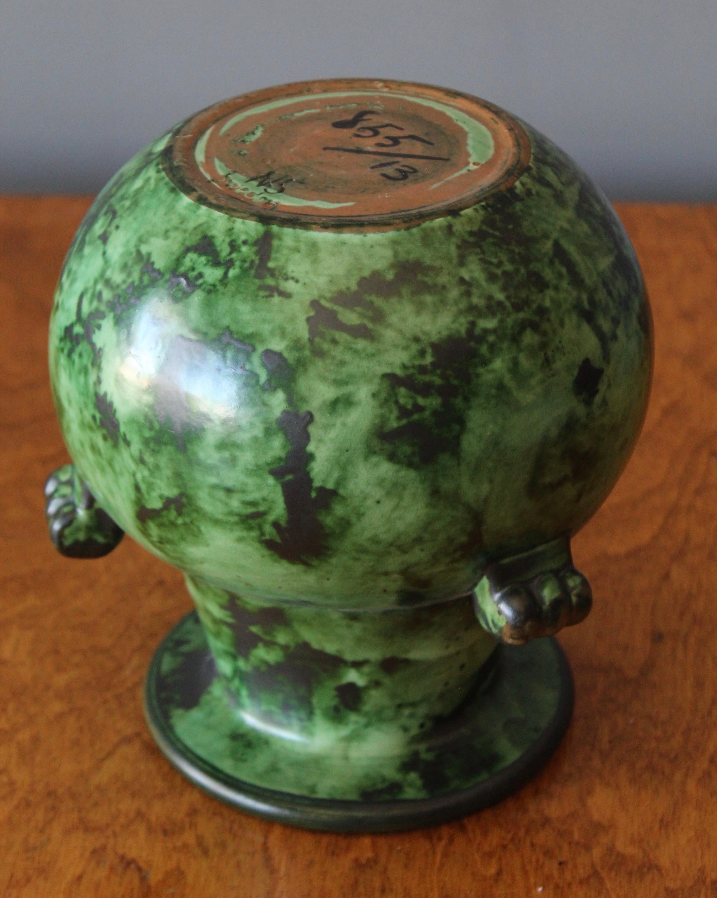 Swedish Erik Mornils, for Nittsjö, Green Ceramic Vase, Sweden, 1940s