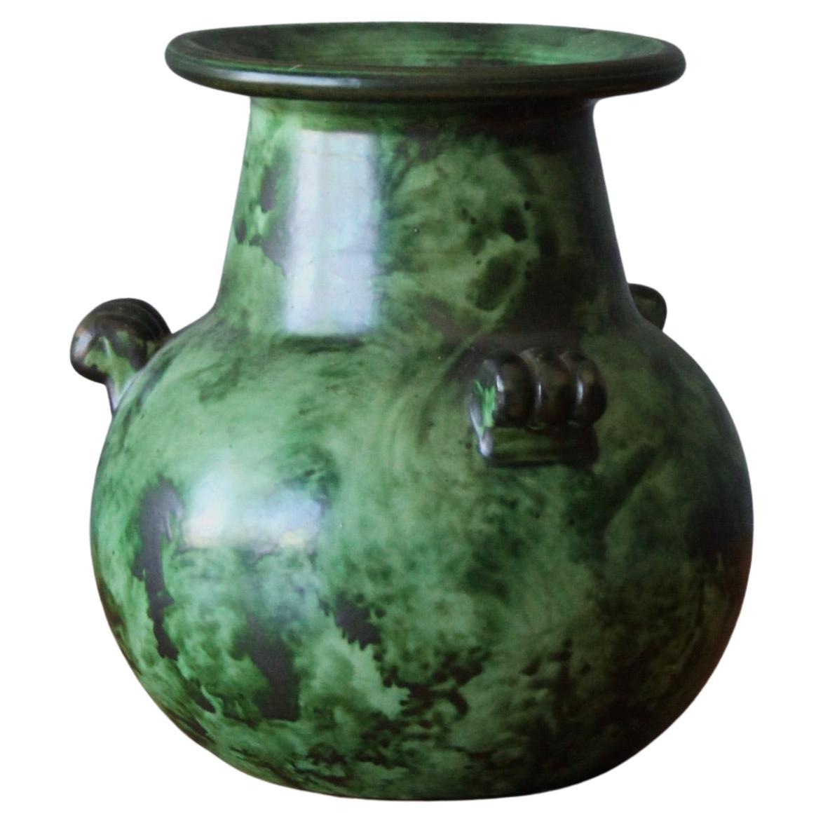 Erik Mornils, for Nittsjö, Green Ceramic Vase, Sweden, 1940s