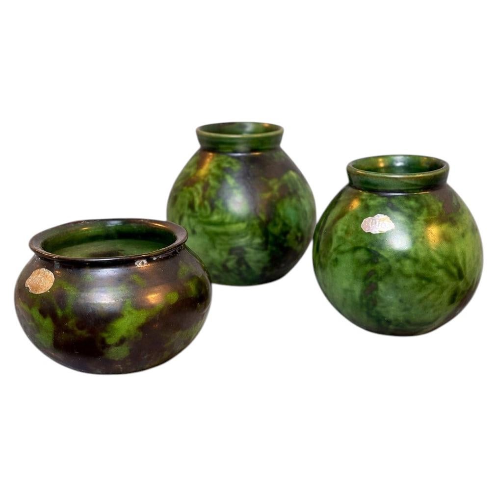Erik Mornils for Nittsjö, Sweden, Set of Three Art Deco Ceramic Vessels, 1930's