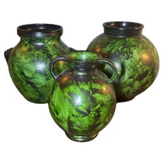 Set of Three Green Glazed Vases by Erik Mornils for Nittsjö, Sweden, 1930s