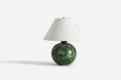 Vintage Erik Mornils, Studio Table Lamp, Green Glazed Stoneware, Nittsjö, Sweden 1940s