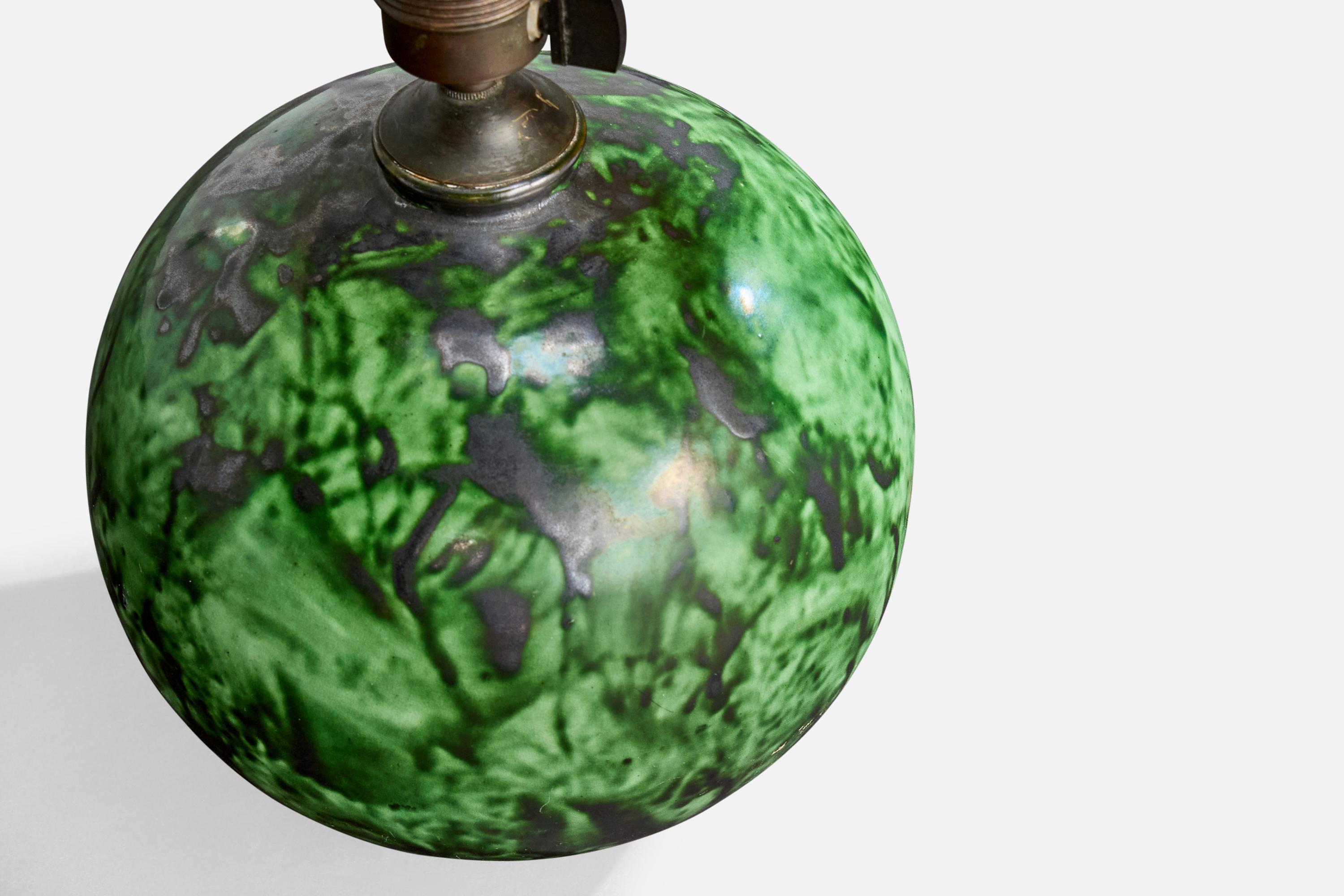 Swedish Erik Mornils, Table Lamp, Ceramic, Brass, Sweden, 1930s For Sale