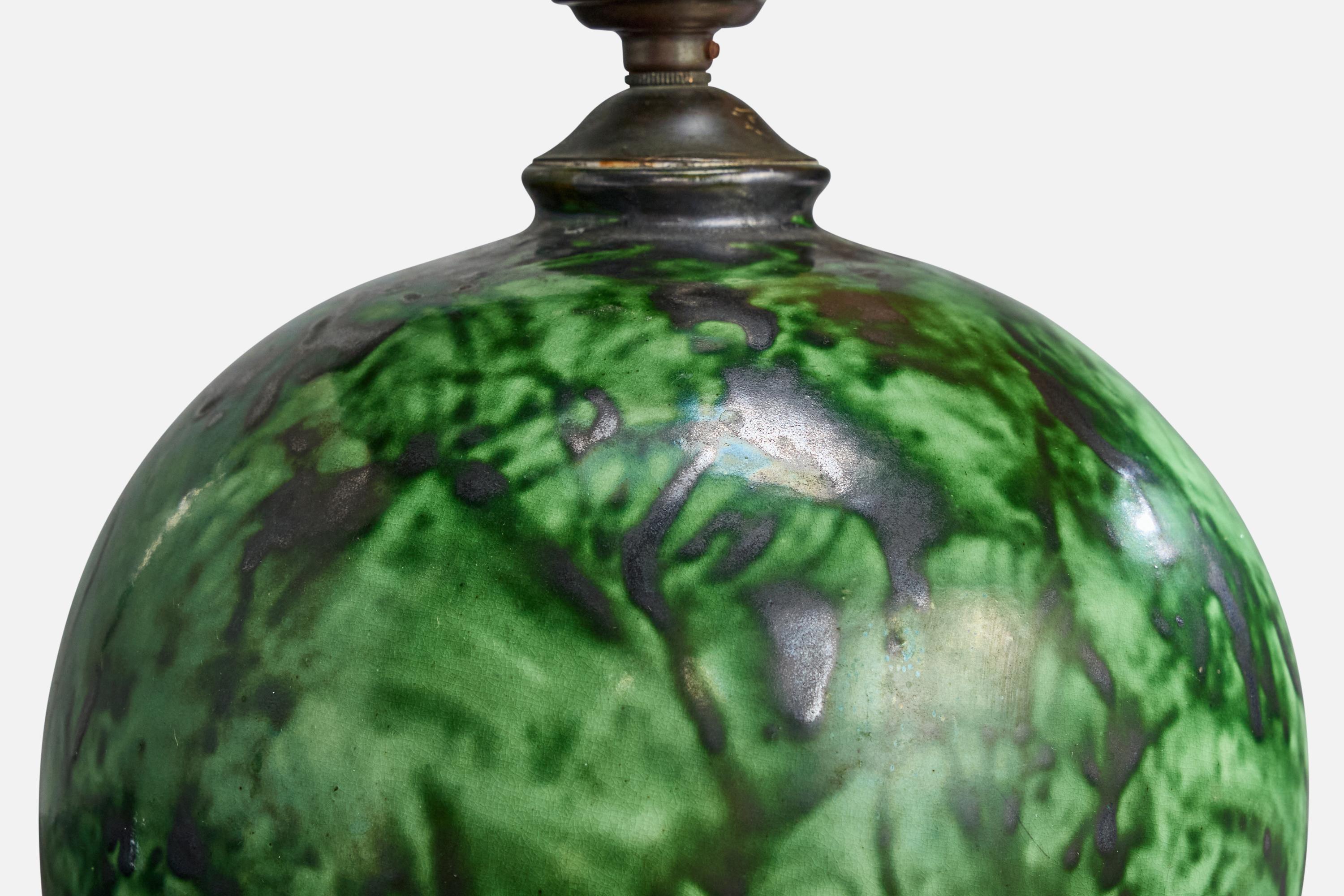Mid-20th Century Erik Mornils, Table Lamp, Ceramic, Brass, Sweden, 1930s For Sale