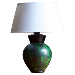 Erik Mornils, Table Lamp, Green Glazed Ceramic, Brass, Nittsjö, Sweden, 1940s