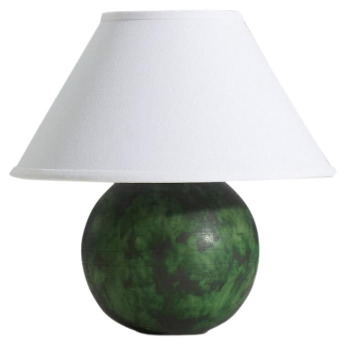 Erik Mornils, Table Lamp, Green Glazed Earthenware, Nittsjö, Sweden, 1940s For Sale