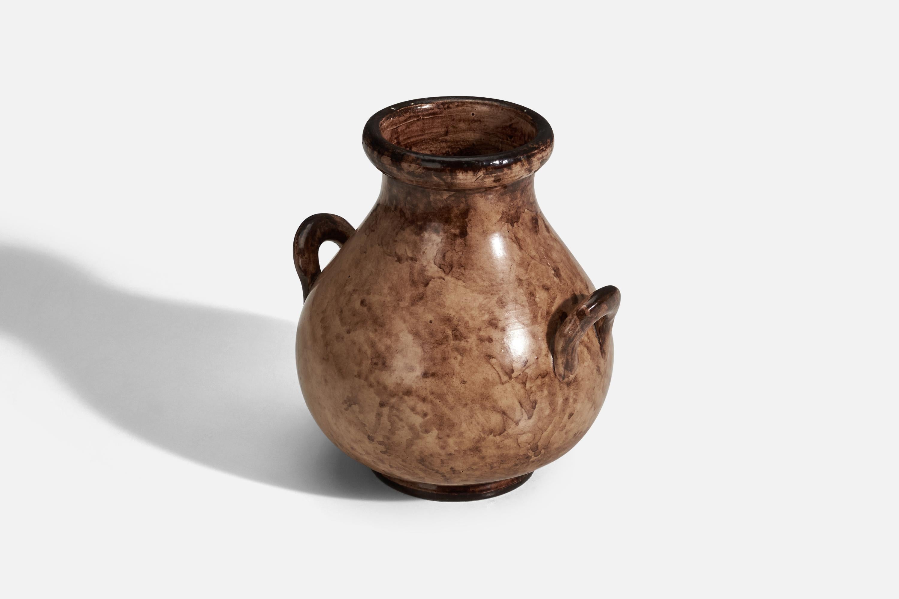 Scandinavo moderno Erik Mornils, Vaso, terracotta smaltata marrone, Nittsjö, Svezia, anni '30 in vendita