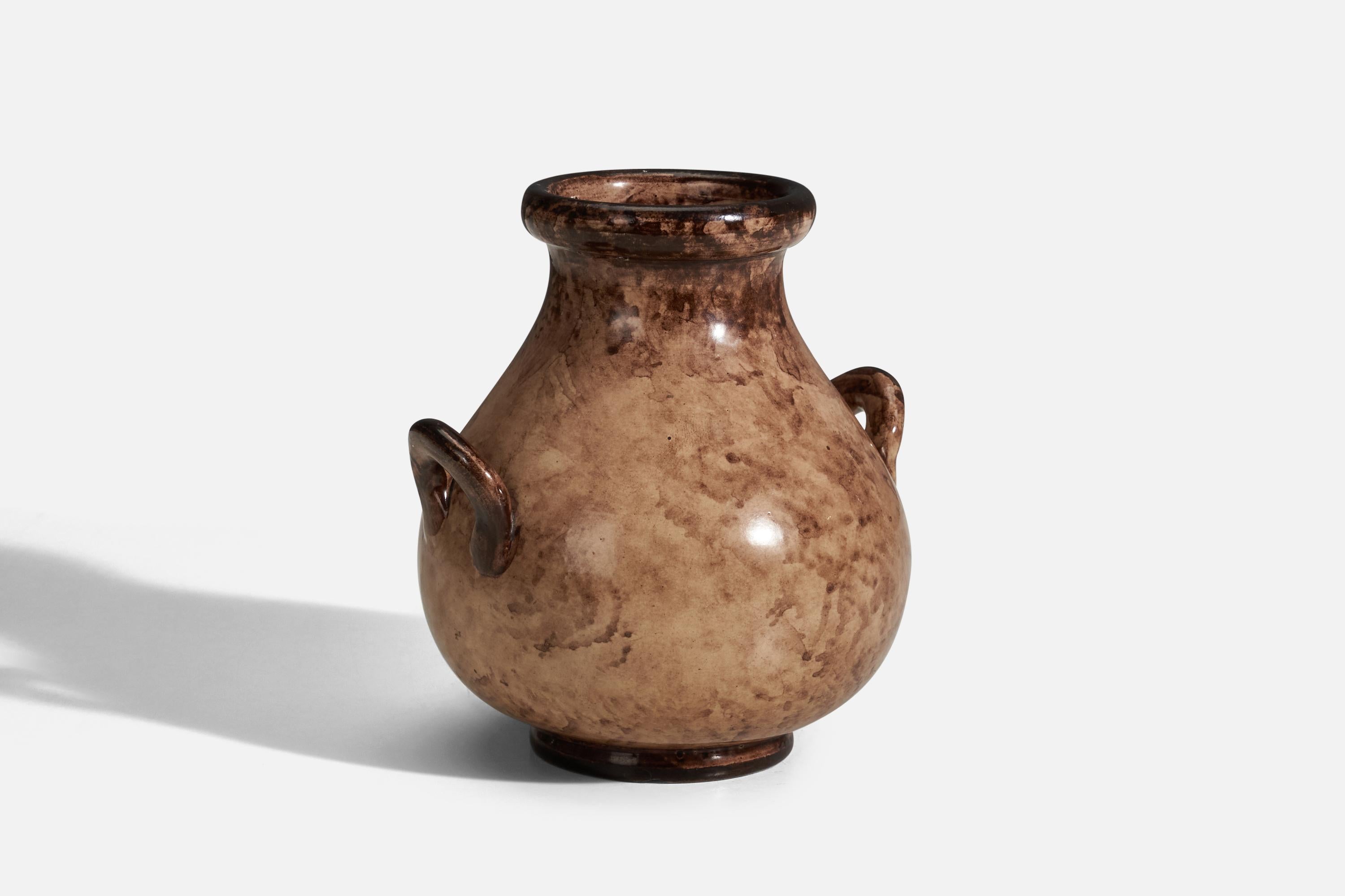 Swedish Erik Mornils, Vase, Brown Glazed Earthenware, Nittsjö, Sweden, 1930s For Sale