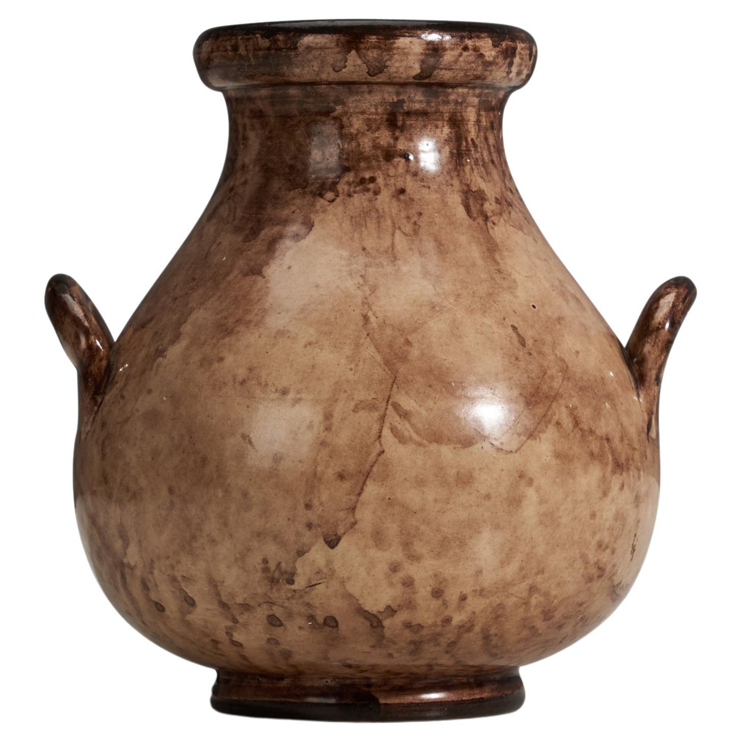 Erik Mornils, Vase, Brown Glazed Earthenware, Nittsjö, Sweden, 1930s For Sale