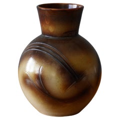 Erik Mornils, Vase, Brown Glazed Earthenware, Nittsjö Sweden, 1940s