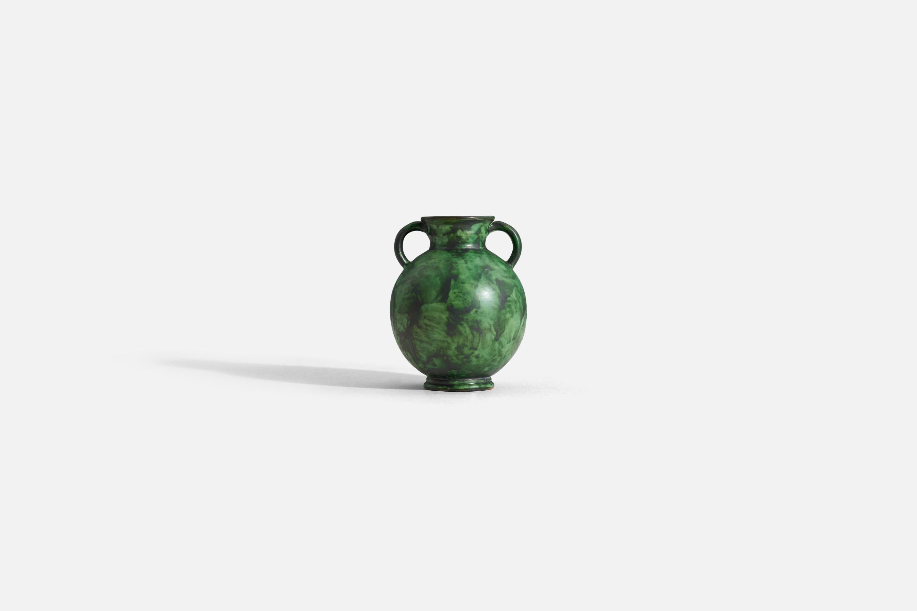 A green-glazed earthenware ceramic vase by Erik Mornils for Nittsjö, Sweden, 1940s. signature to underside.

