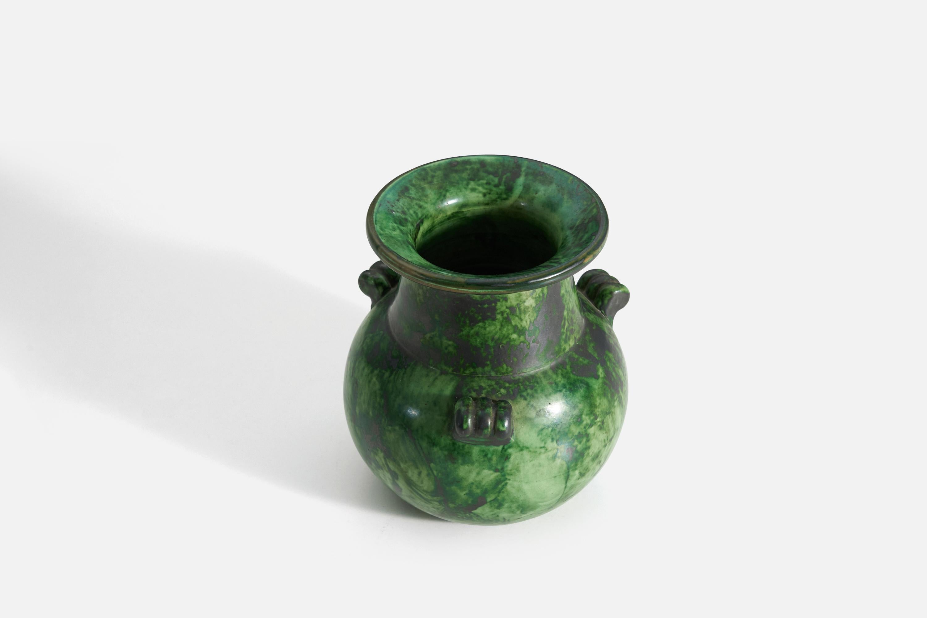 Swedish Erik Mornils, Vase, Green-Glazed Earthenware, Nittsjö Sweden, 1940s For Sale