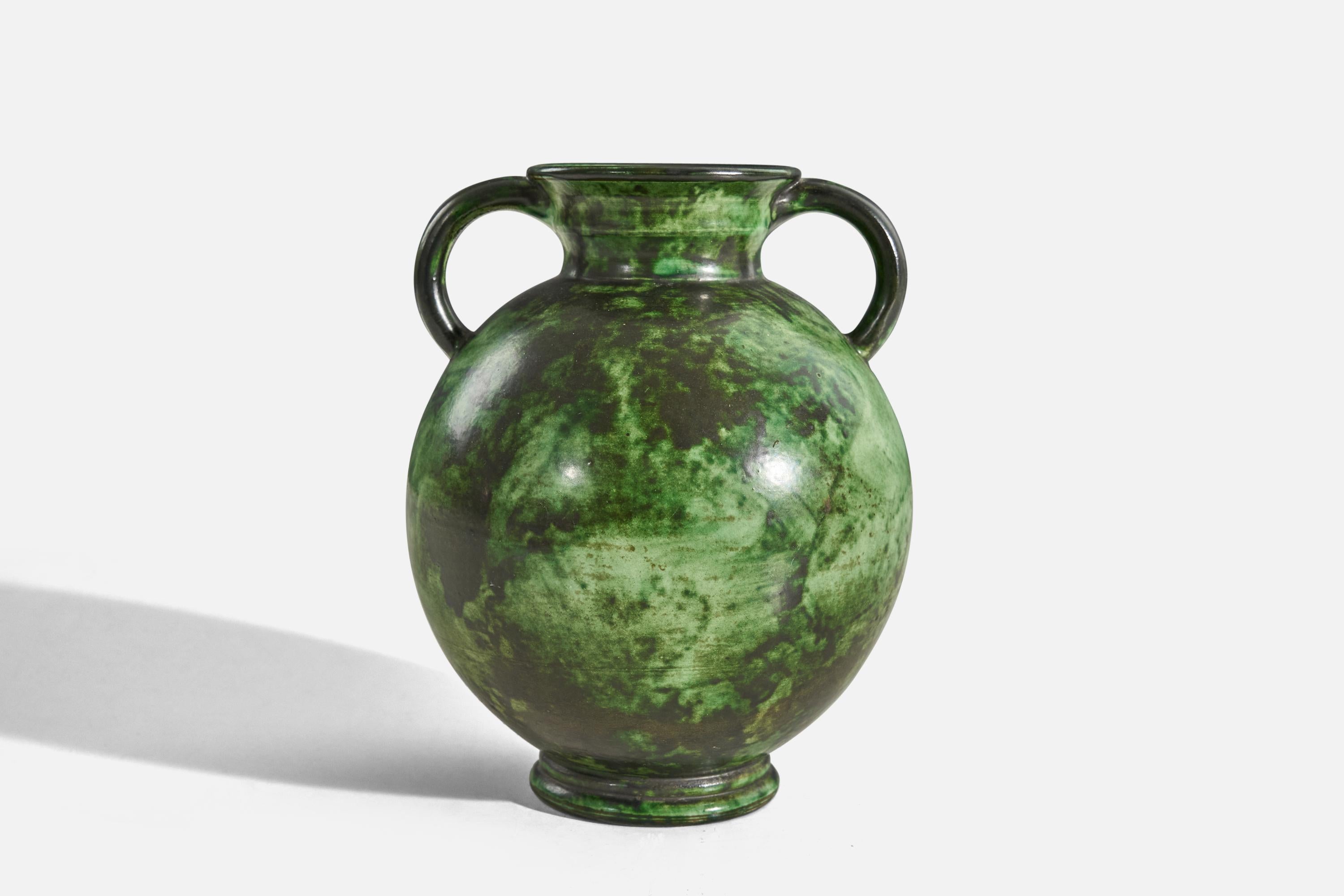 Svedese Erik Mornils, Vaso, terracotta smaltata verde, Nittsjö Svezia, anni '40 in vendita