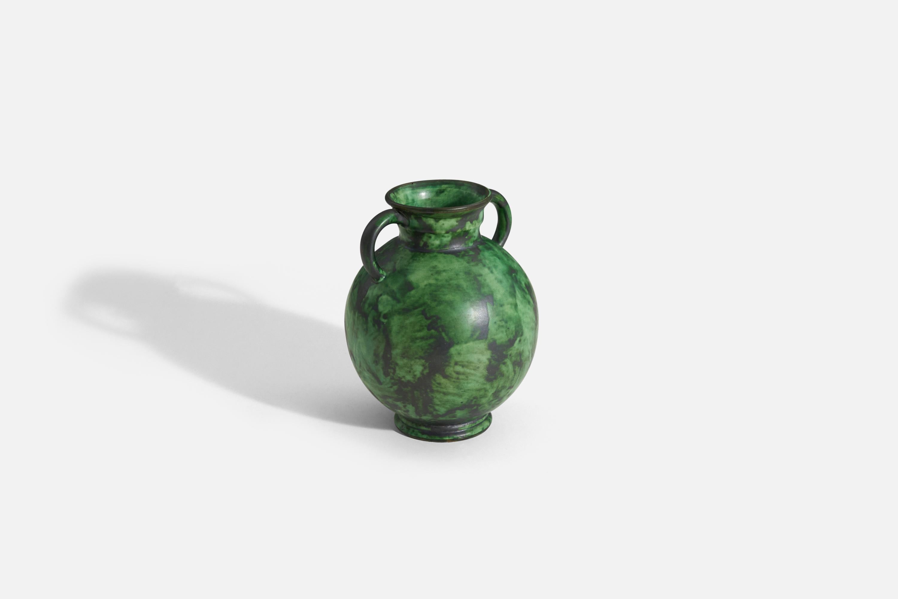 Erik Mornils, Vase, Green-Glazed Earthenware, Nittsjö Sweden, 1940s In Good Condition In High Point, NC