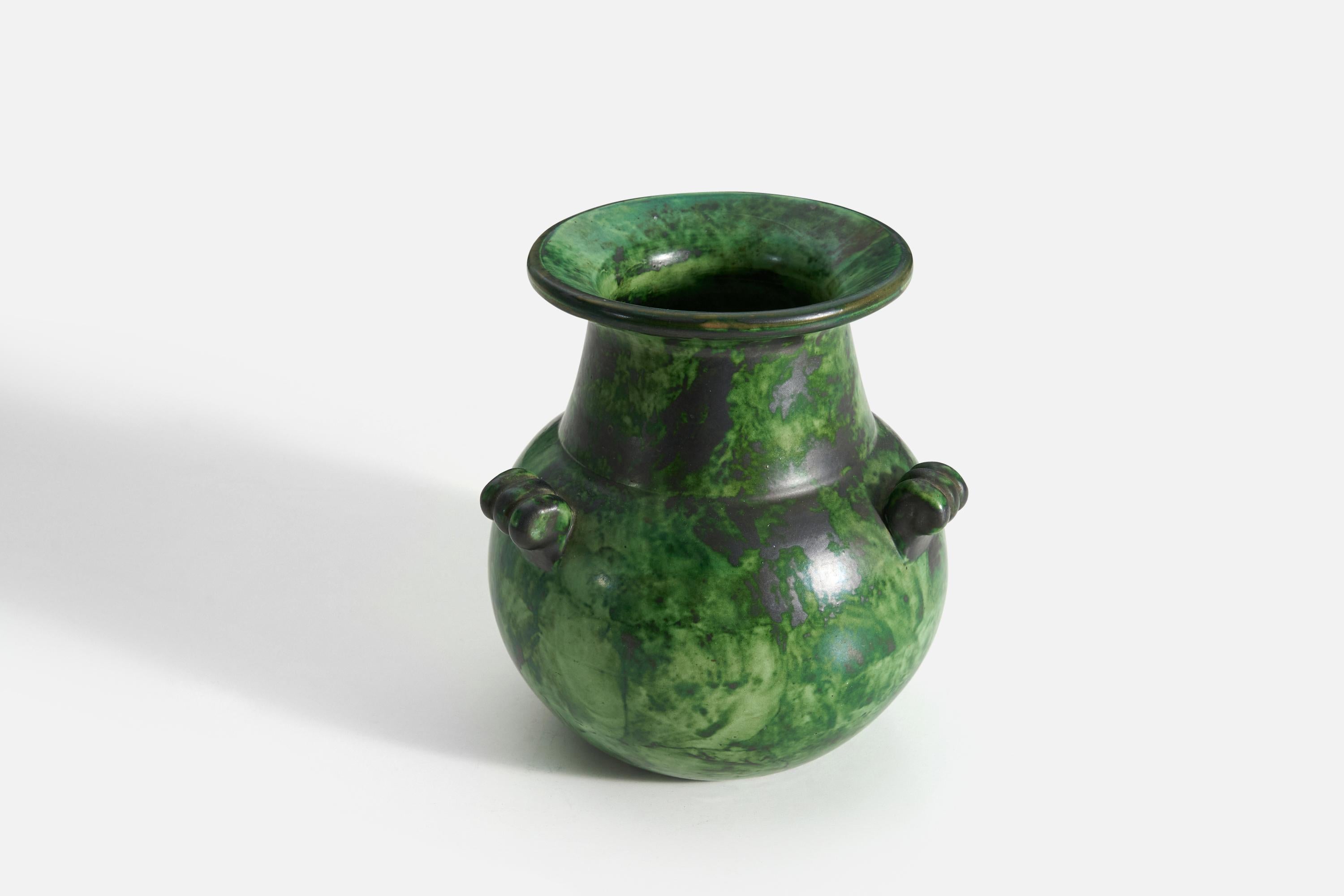 Mid-20th Century Erik Mornils, Vase, Green-Glazed Earthenware, Nittsjö Sweden, 1940s For Sale