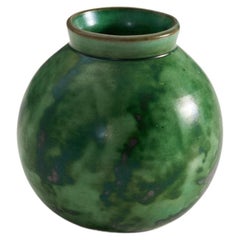 Erik Mornils, Vase, Green Glazed Earthenware, Nittsjö Sweden, 1940s