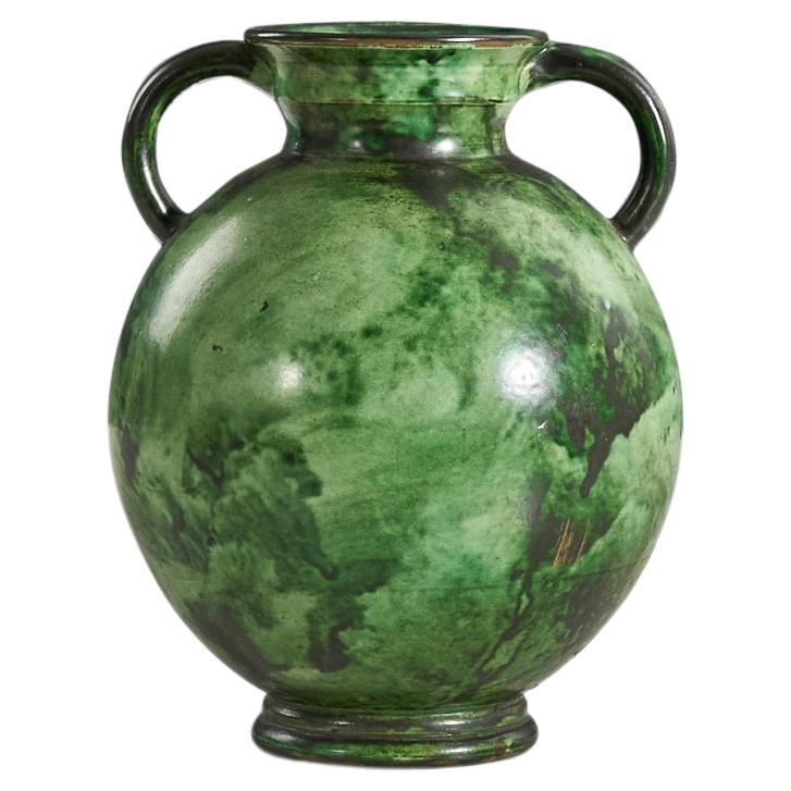 Erik Mornils, Vase, Green-Glazed Earthenware, Nittsjö Sweden, 1940s