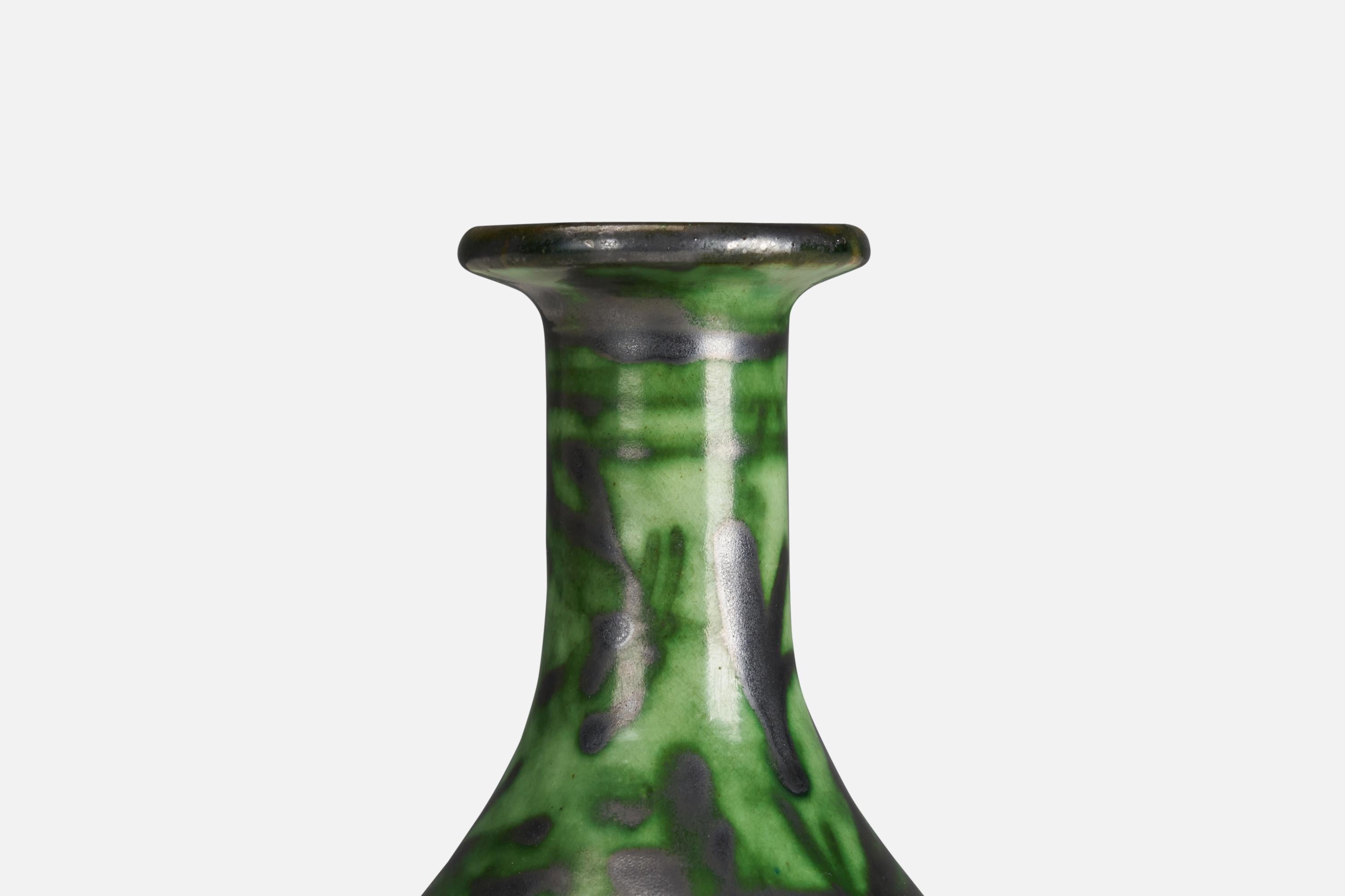 Mid-Century Modern Erik Mornils, Vase, Green-Glazed Earthenware, Sweden, 1930s For Sale