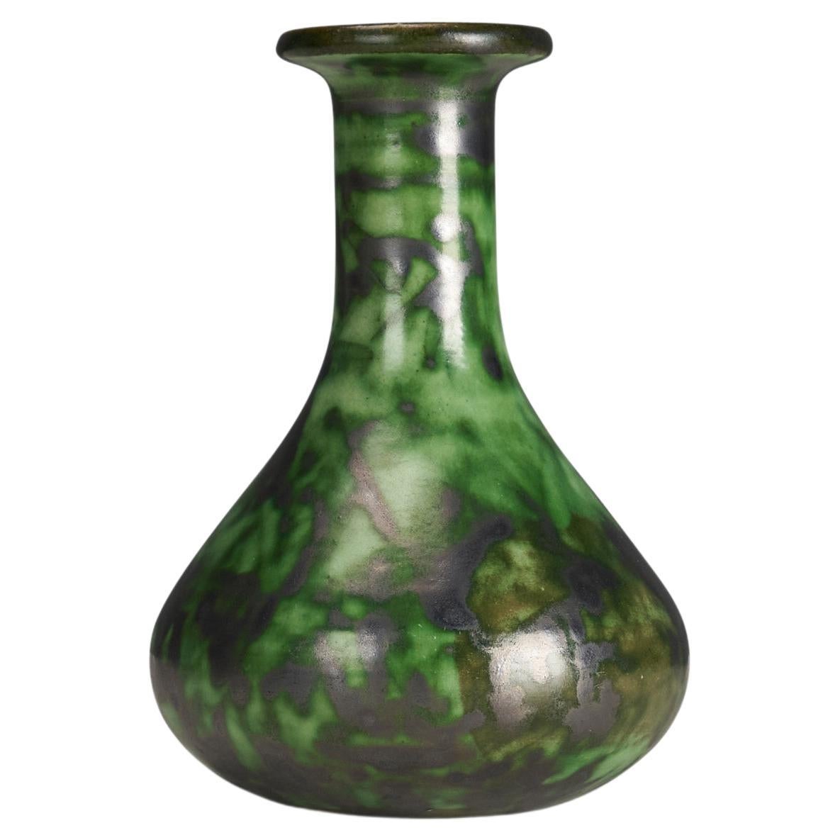 Erik Mornils, Vase, Green-Glazed Earthenware, Sweden, 1930s For Sale