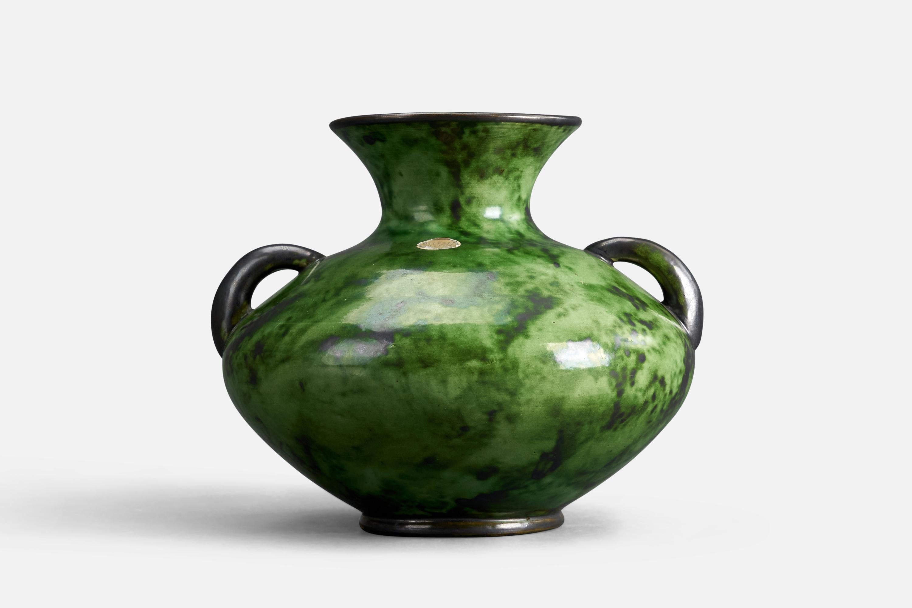 A earthenware vase designed by Erik Mornils and produced by Nittsjö, Sweden, 1940s.