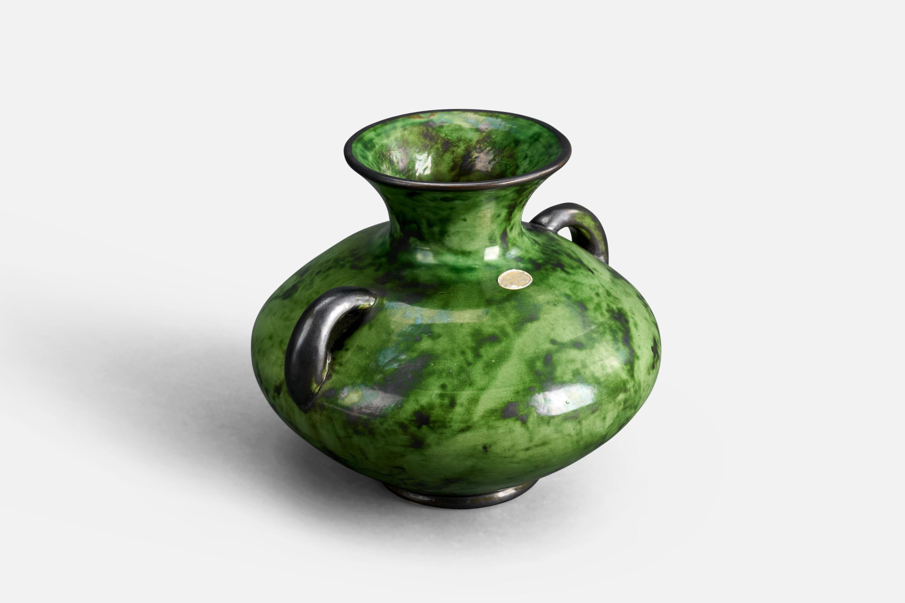 Scandinavian Modern Erik Mornils, Vase, Green-Glazed Earthenware, Sweden, 1940s For Sale