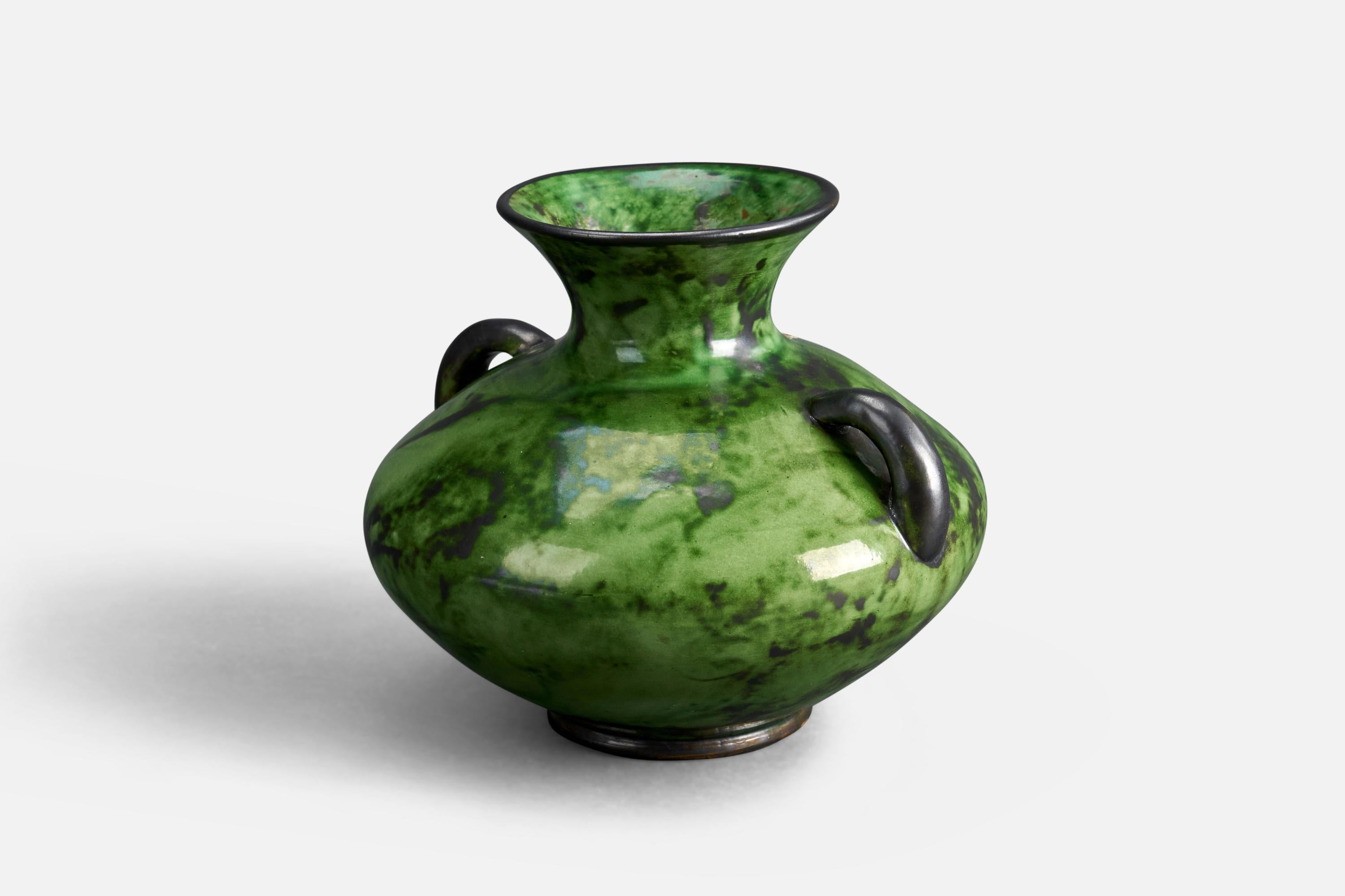 Swedish Erik Mornils, Vase, Green-Glazed Earthenware, Sweden, 1940s For Sale