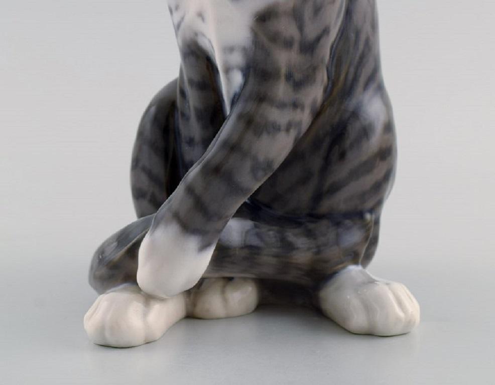 Mid-20th Century Erik Nielsen for Royal Copenhagen, Porcelain Figure, Grey-Striped Cat