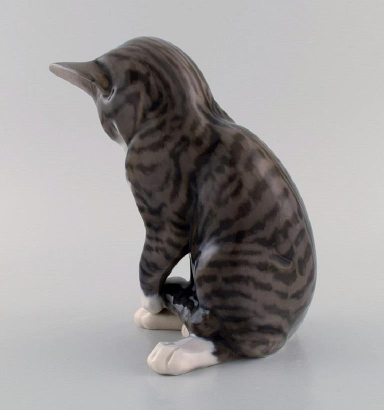 Erik Nielsen for Royal Copenhagen, Porcelain Figure, Grey-Striped Cat 1