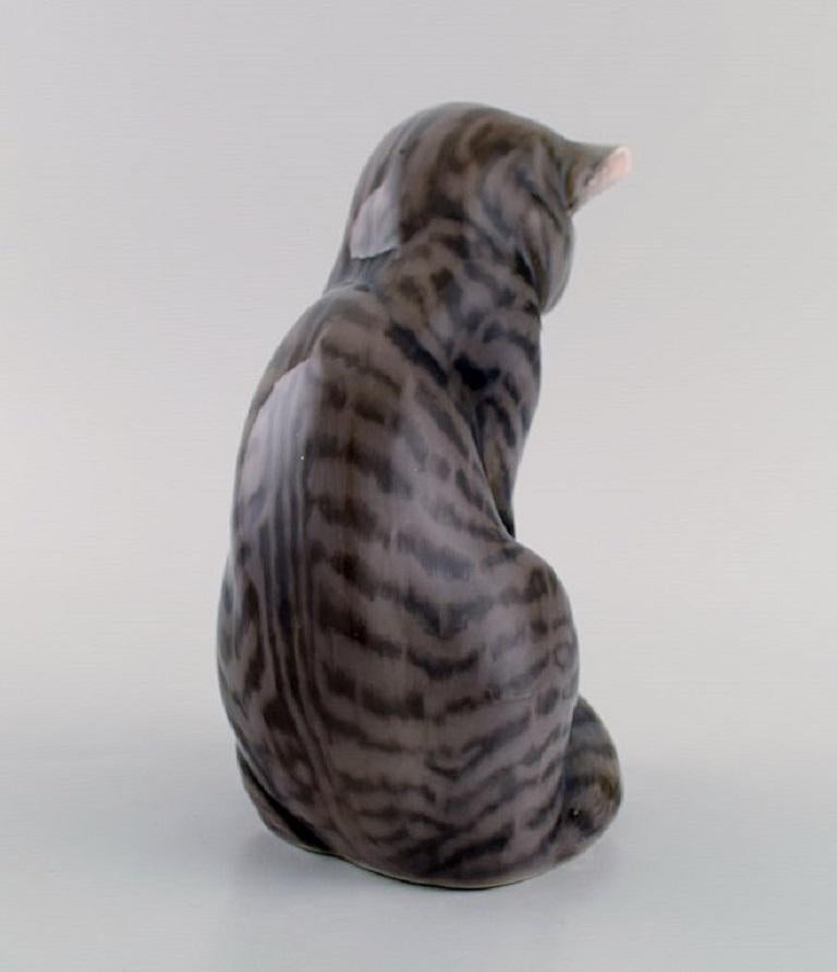 Erik Nielsen for Royal Copenhagen, Porcelain Figure, Grey-Striped Cat 2