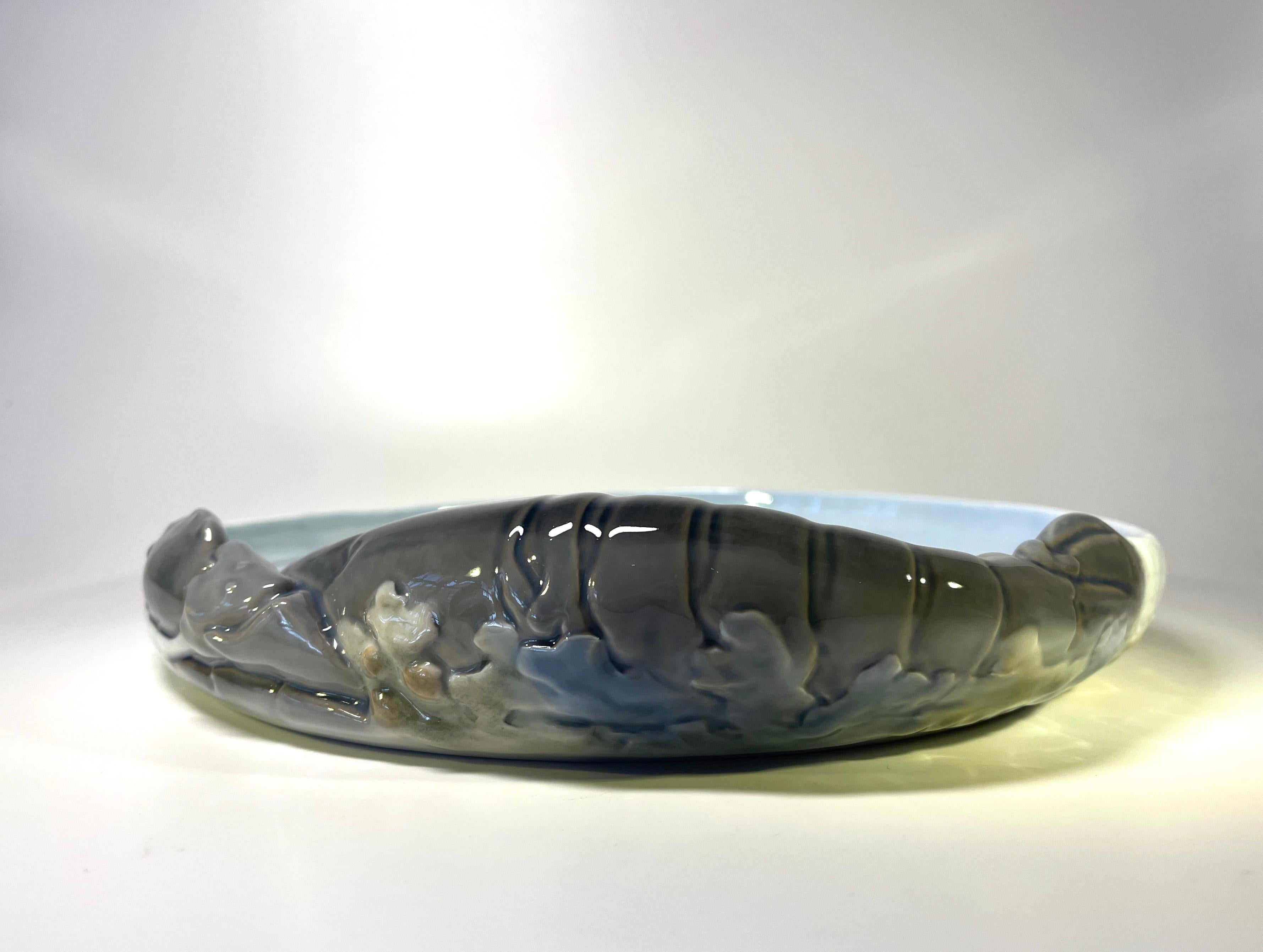 Glazed Erik Nielsen, Royal Copenhagen Porcelain Lobster and Shoal Card Vide Poche #485 For Sale