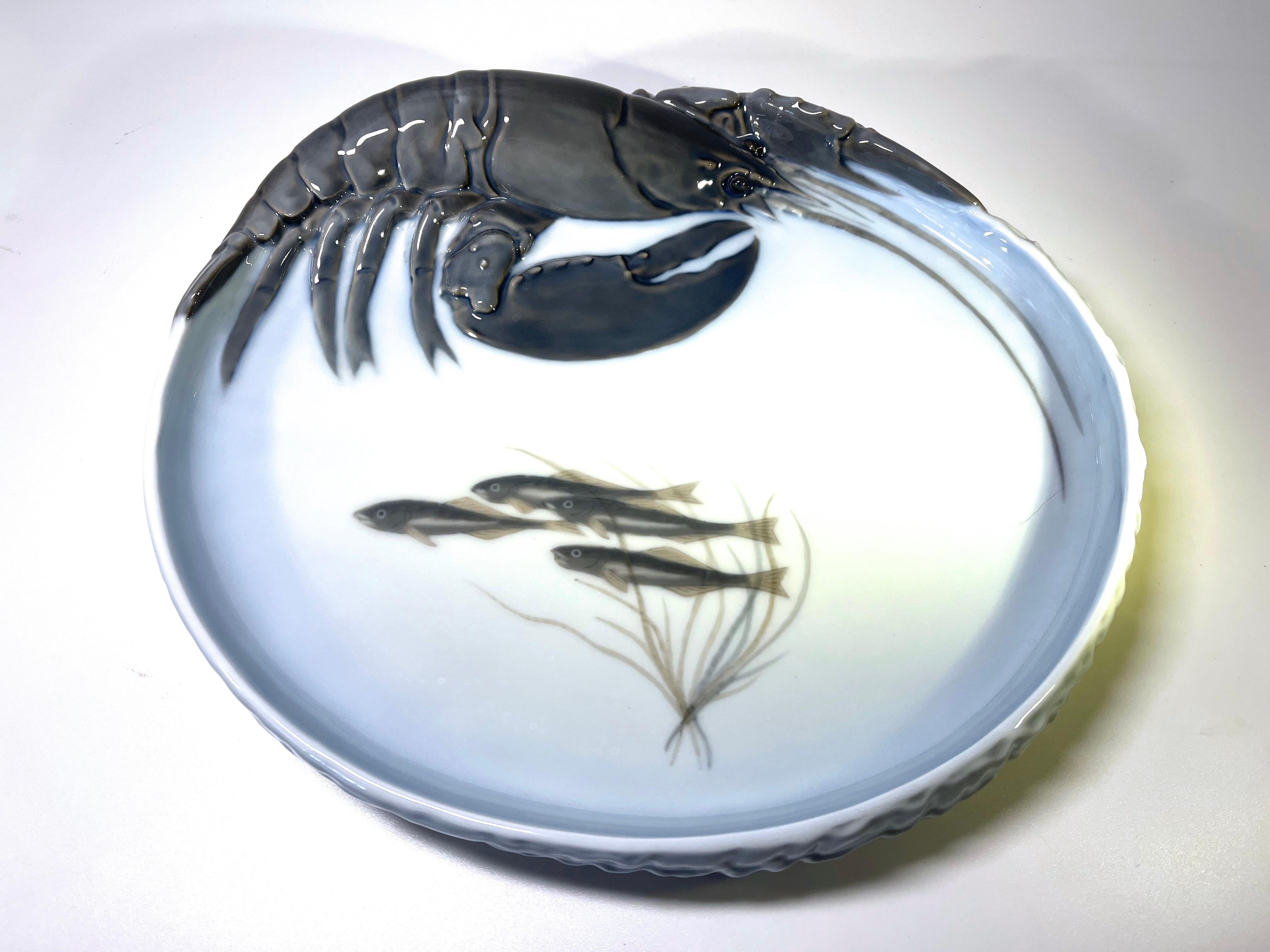 Porcelaine Erik Nielsen, Royal Copenhagen Porcelain Lobster and Shoal Card Vide Poche #485 en vente