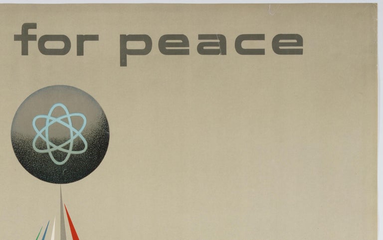 General Dynamics, Atoms for Peace, Conference in Geneva – Original Poster - Beige Figurative Print by Erik Nitsche