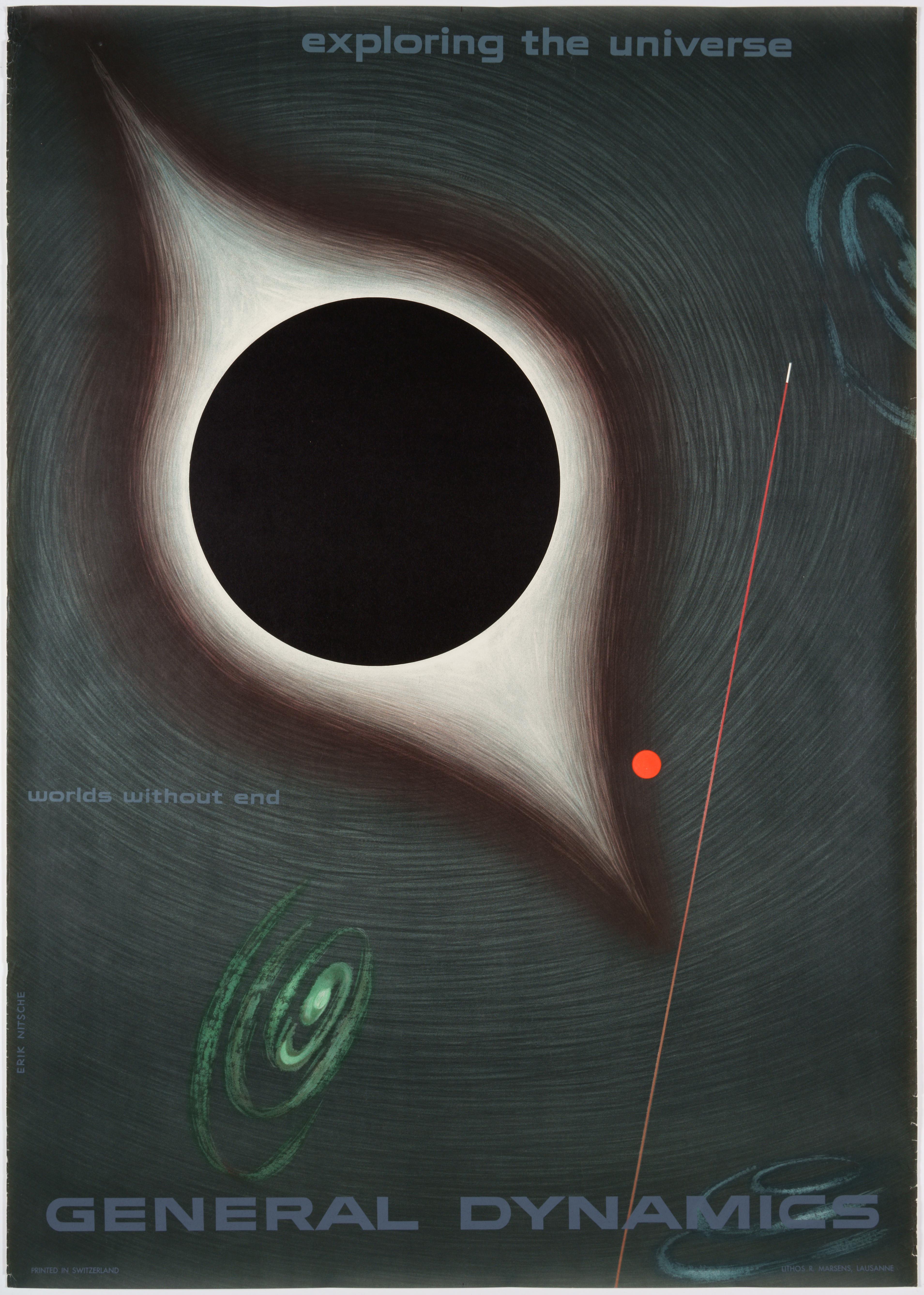 Erik Nitsche Figurative Print - General Dynamics, Exploring the Universe, Worlds without End – Original Poster 