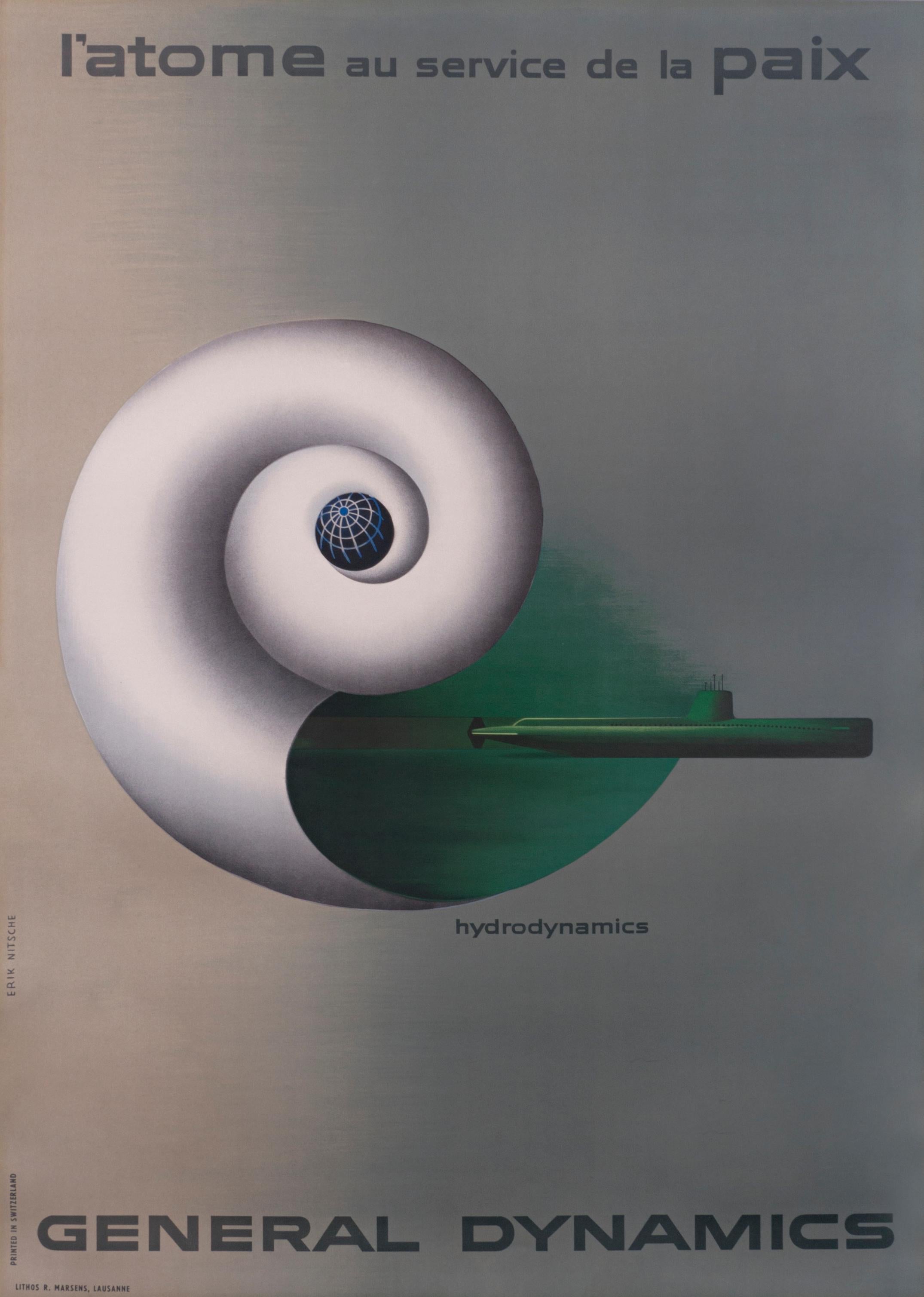 Erik Nitsche Abstract Print - "General Dynamics - Hydrodynamics (Nautilus)" Original Vintage Submarine Poster