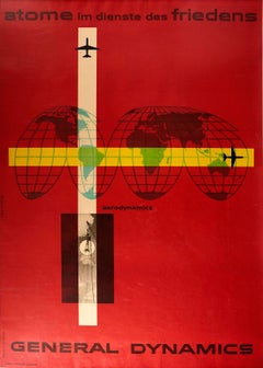 Poster originale d'epoca General Dynamics Aerodynamics UN Atomic Energy World Map