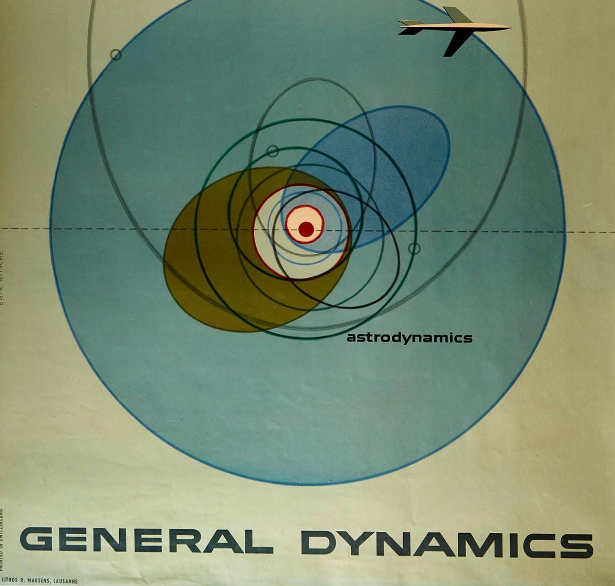 Poster d'epoca originale General Dynamics Astrodynamics UN Atomic Energy Plane - Print Grigio di Erik Nitsche