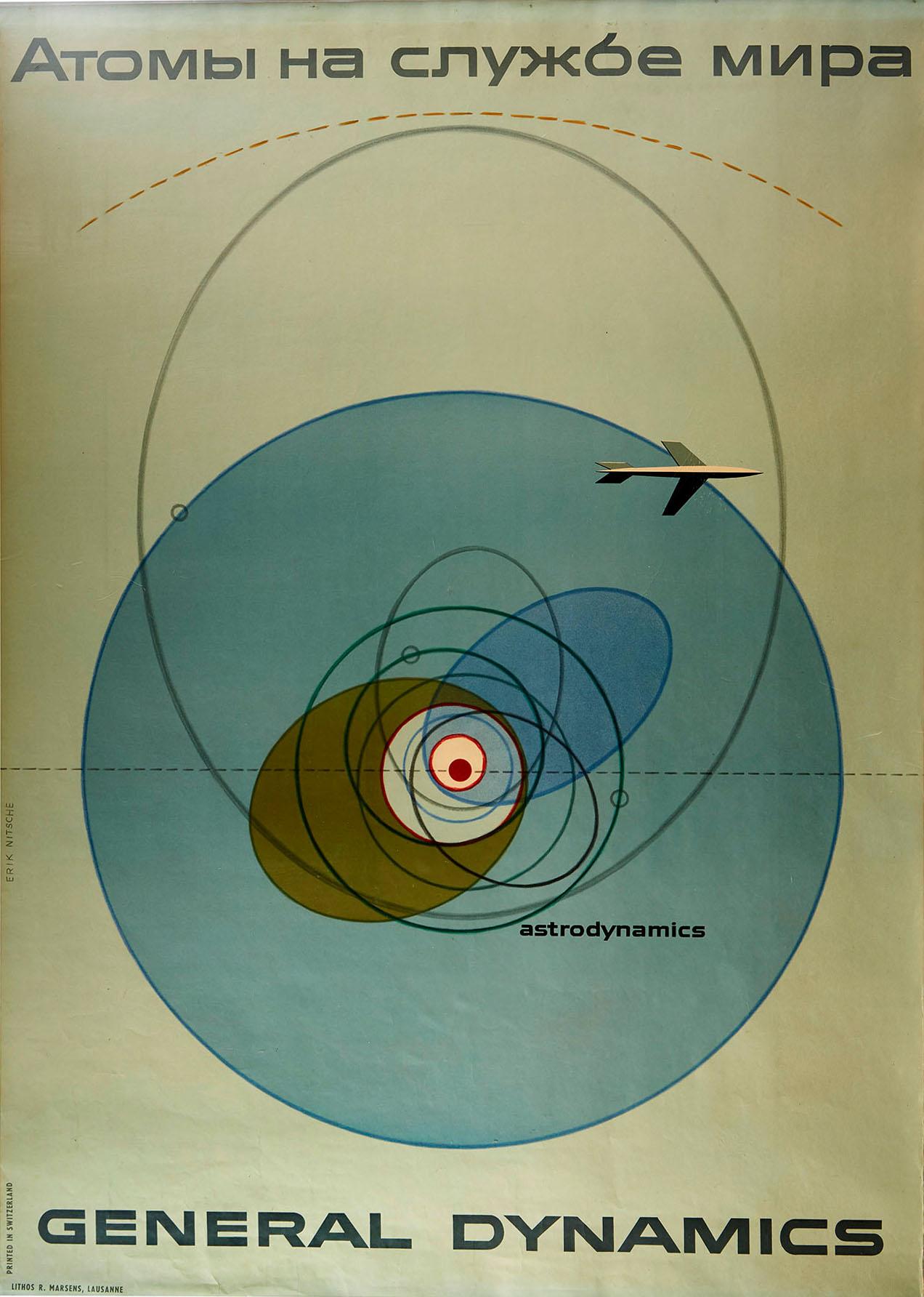 Erik Nitsche Print - Original Vintage Poster General Dynamics Astrodynamics UN Atomic Energy Plane