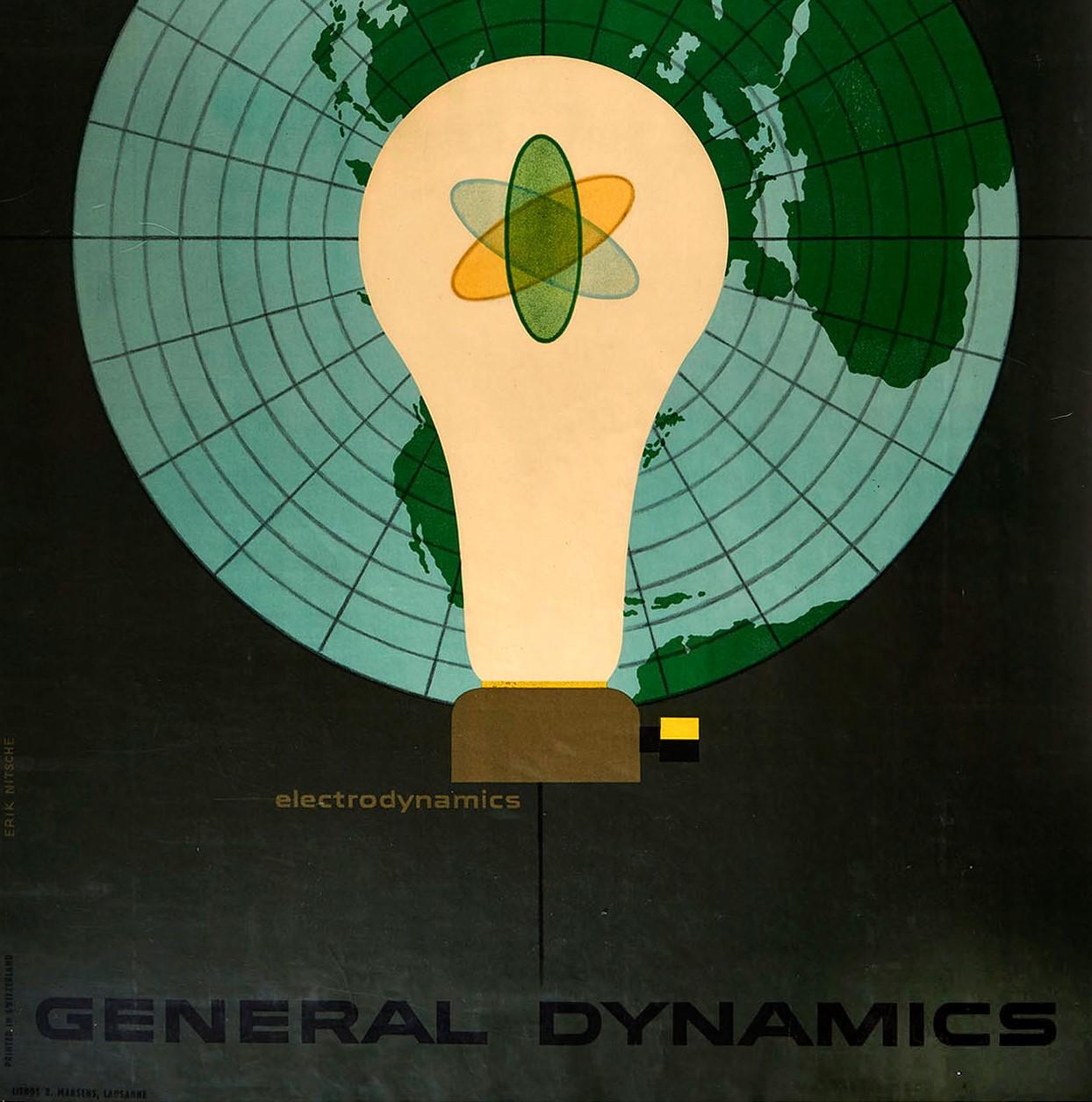 Original-Vintage-Poster, General Dynamics Electrodynamics, Atom Energie, Karte Licht (Schwarz), Print, von Erik Nitsche